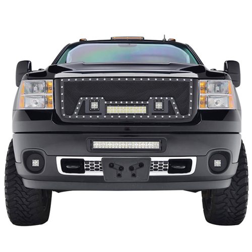 11-14 GMC Sierra 2500HD/3500HD All Evolution All Black Stainless Steel Wire Mesh Packaged Grille With Three LED Lights for GMC Sierra 4 3 205