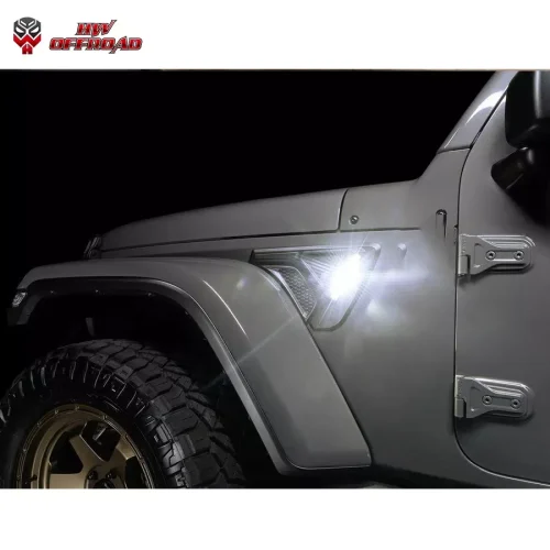 2PCS Car Exterior Accessories Black Front Fender side Vent Air Flow Cover LED Light Turn Signal Light DRL For JL JT 2018+ 6 5 158